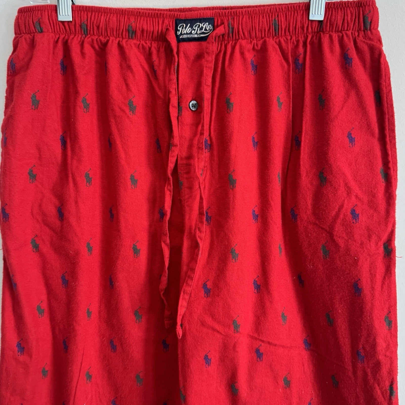 Polo Ralph Lauren Mens Red Blue All Over Pony Pajama Pants Size L Cotton Lounge