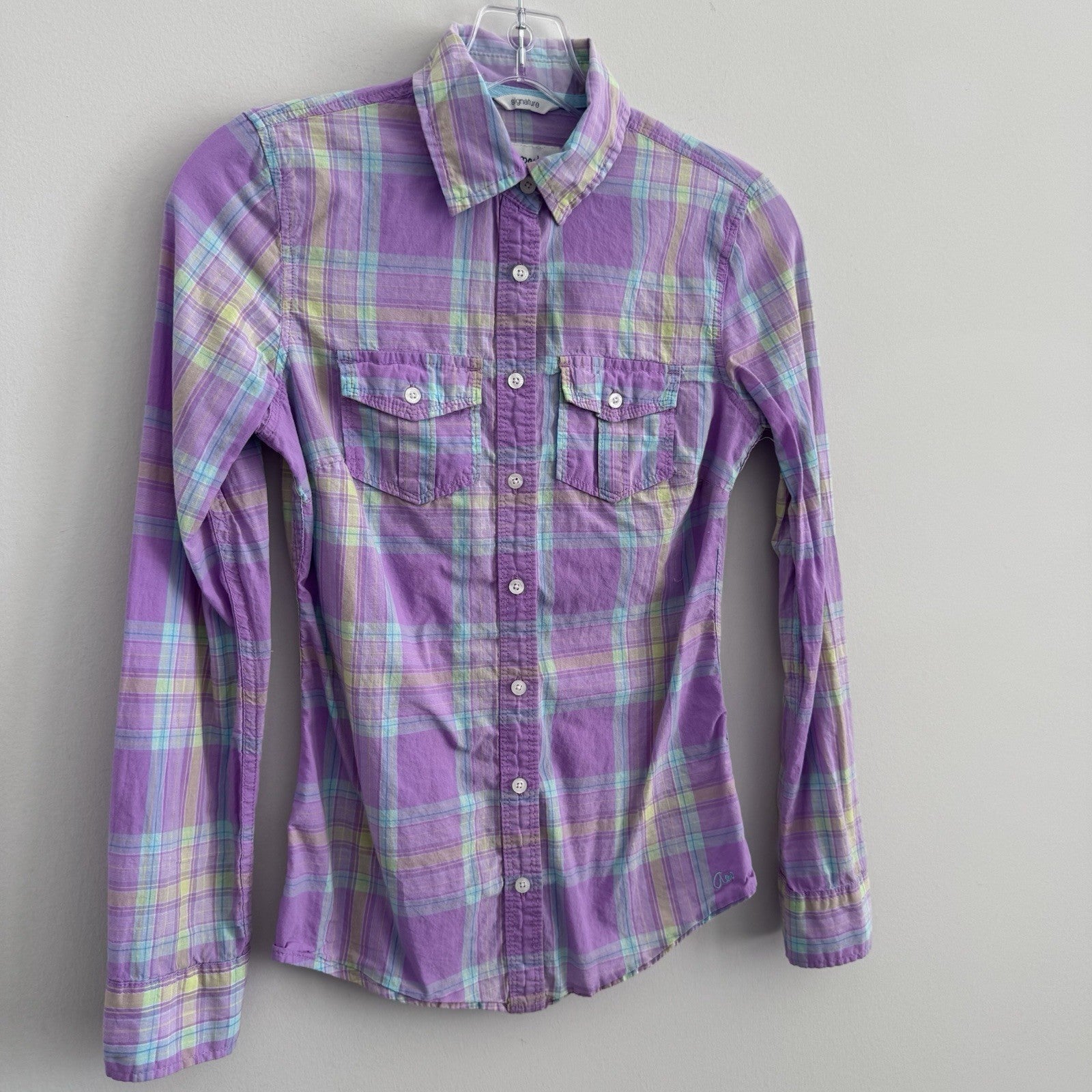 Aeropostale 87 Women’s Plaid Button Down Shirt XS Purple Y2K Pastel Preppy