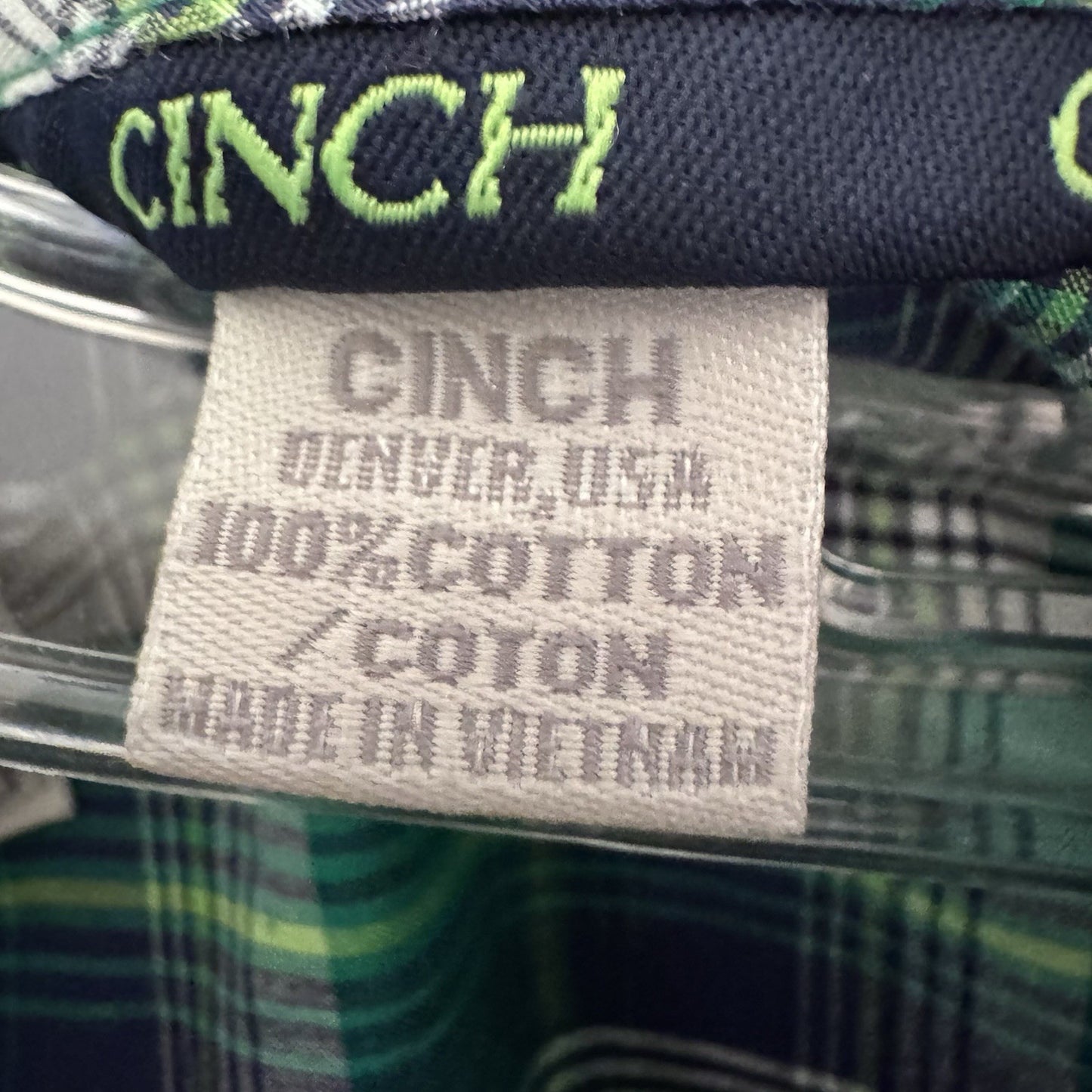Cinch Men’s Plaid Button Down Shirt XXL Green Blue Western Cowboy Ranchwear