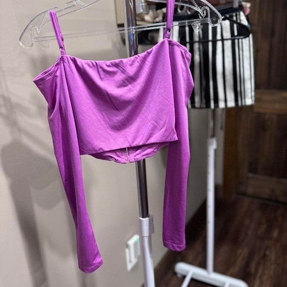 Purple Princess Polly crop top long sleeve corset top size 2