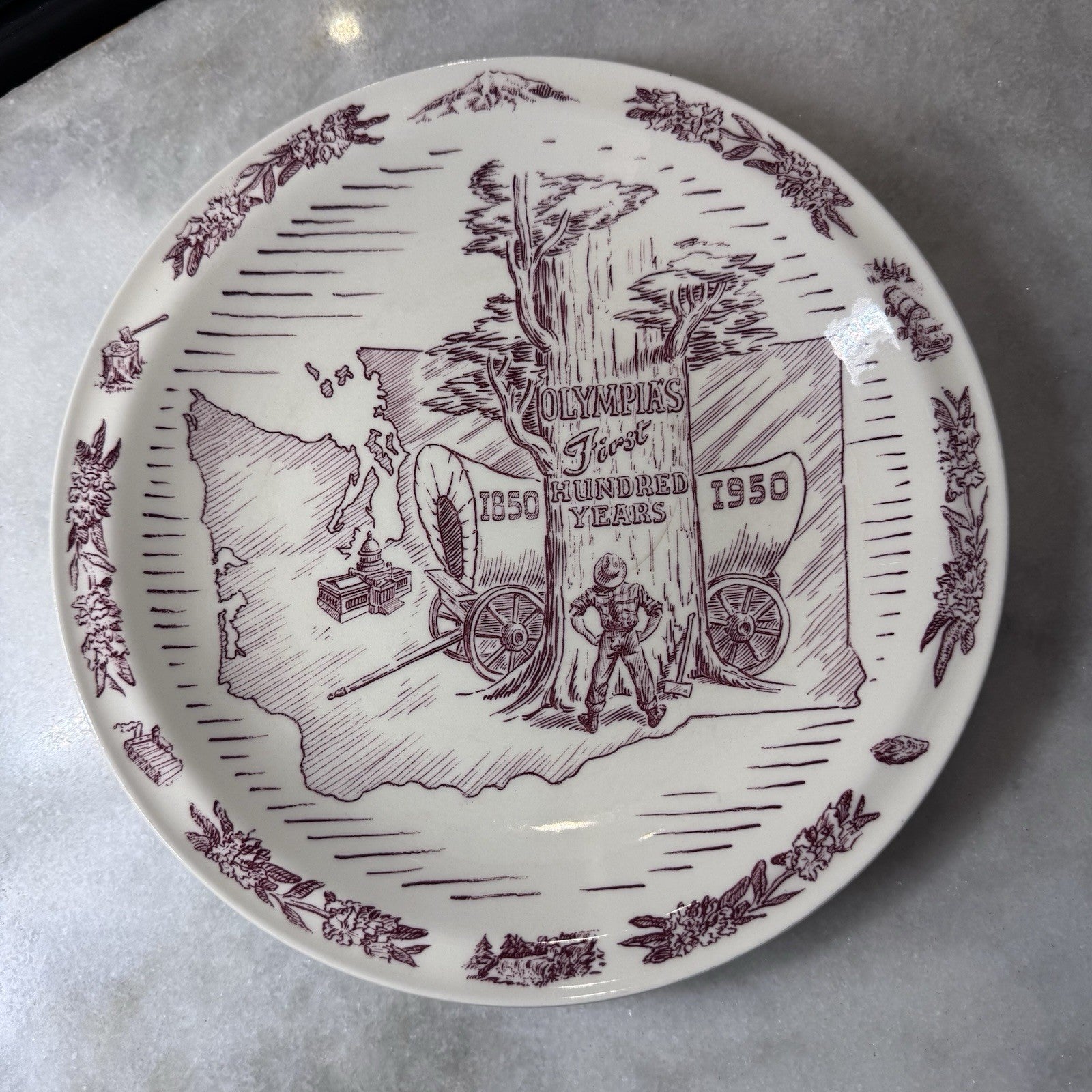 Vintage Olympia Washington First 100 Years 1850-1950 Commemorative Plate 10”