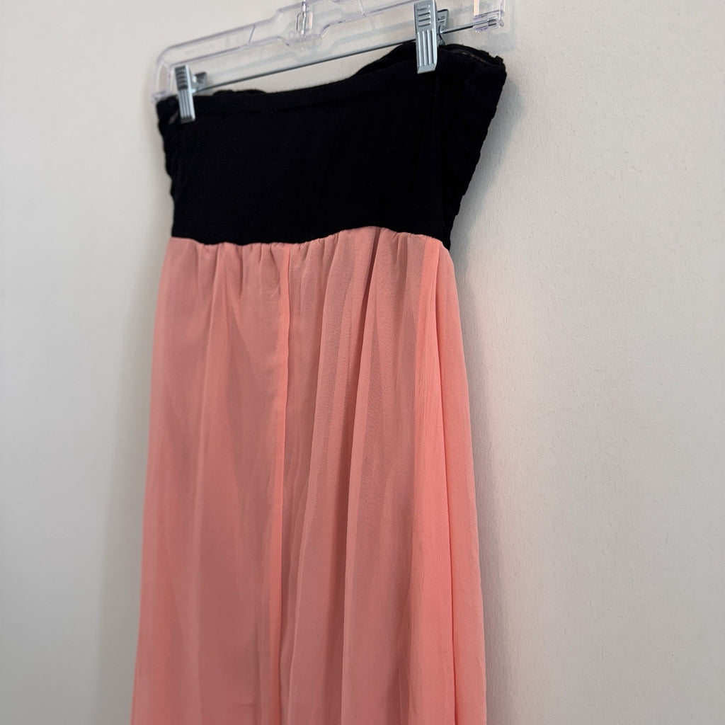 Body Central Y2K Strapless Dress Pink Black Hi-Low Chiffon S NWT