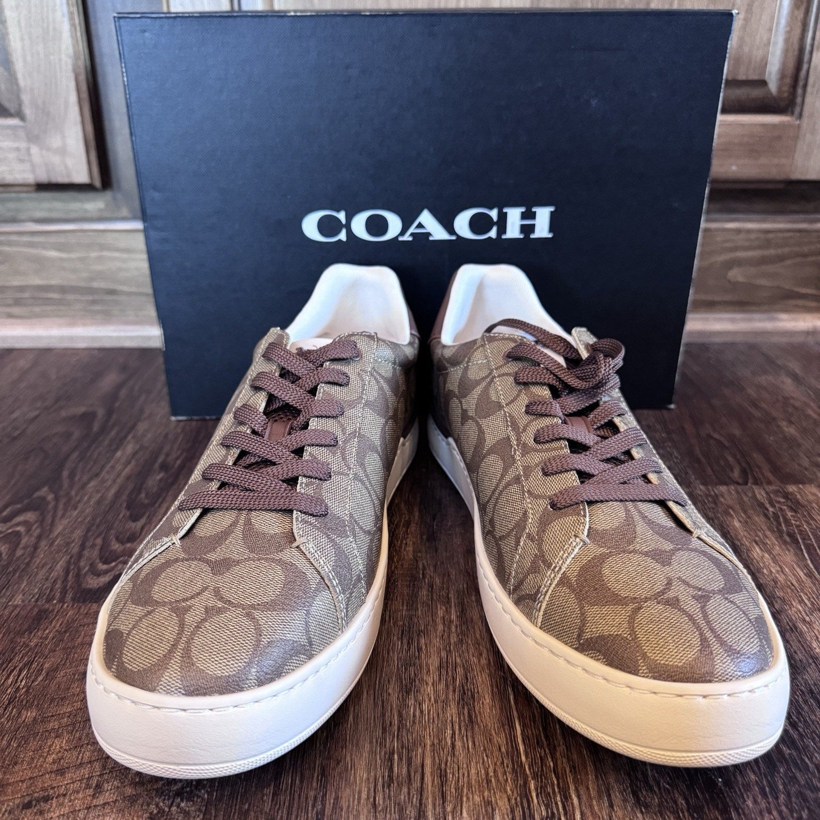 Coach Clip Signature Low Top Sneaker Khaki Saddle Brown Men's Size 13 NEW