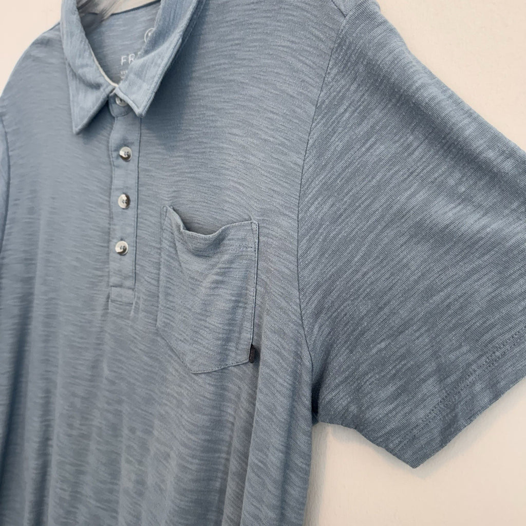 Free Fly Bamboo Performance Polo Shirt Men’s Small Blue Heathered Pocket