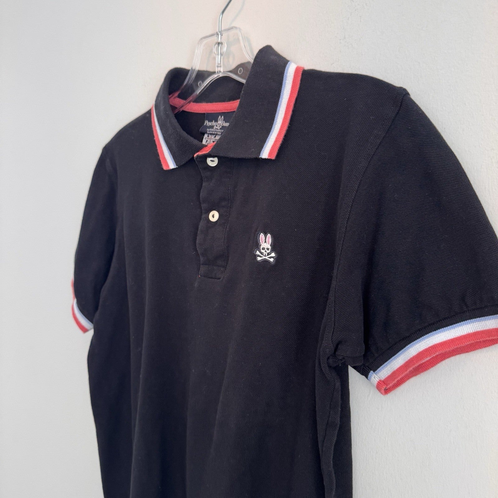 Psycho Bunny Polo Shirt Black Pima Cotton Skull Bunny Logo Mens 4 Men’s