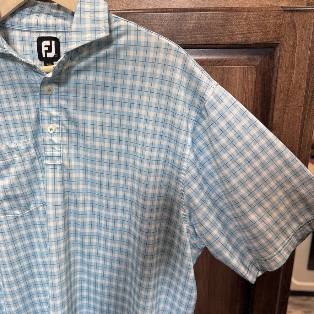 FootJoy Performance Polo Shirt Men's Size Large Blue Plaid Stretch Golf Shirt