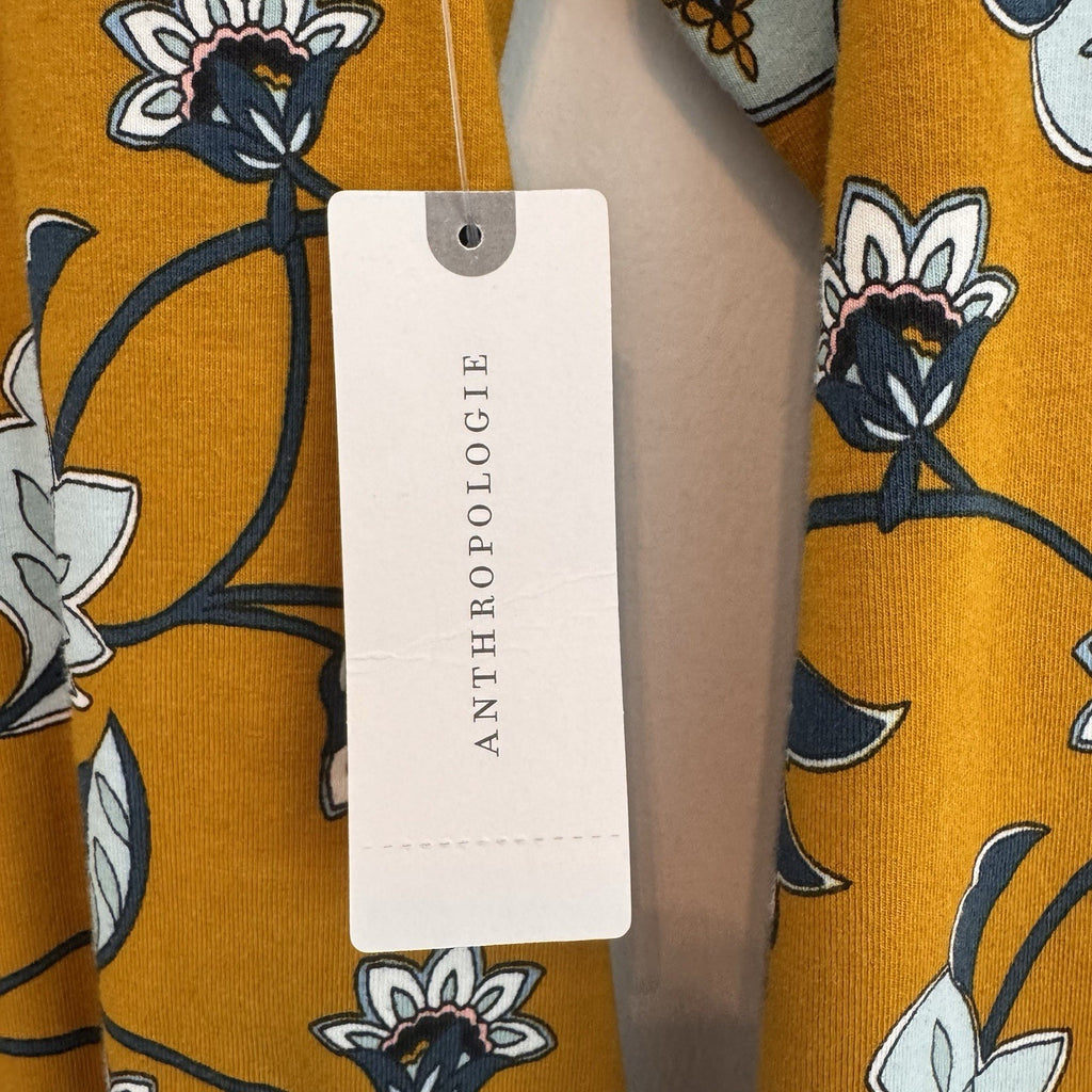Maeve Anthropologie Floral Mock Neck Top XS Mustard Long Sleeve NWT Boho