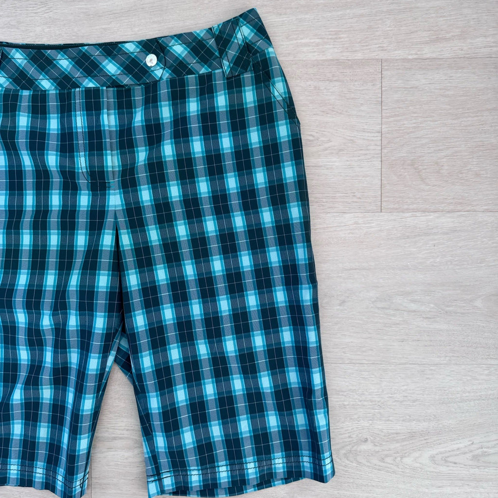 Annika Cutter Buck Plaid Golf Shorts Blue Stretch Womens 8