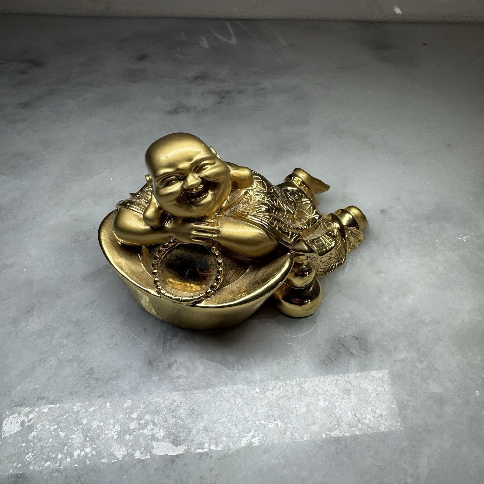 Vintage Gold Laughing Buddha Figurine Statue Feng Shui Lucky Decor Miniature VTG