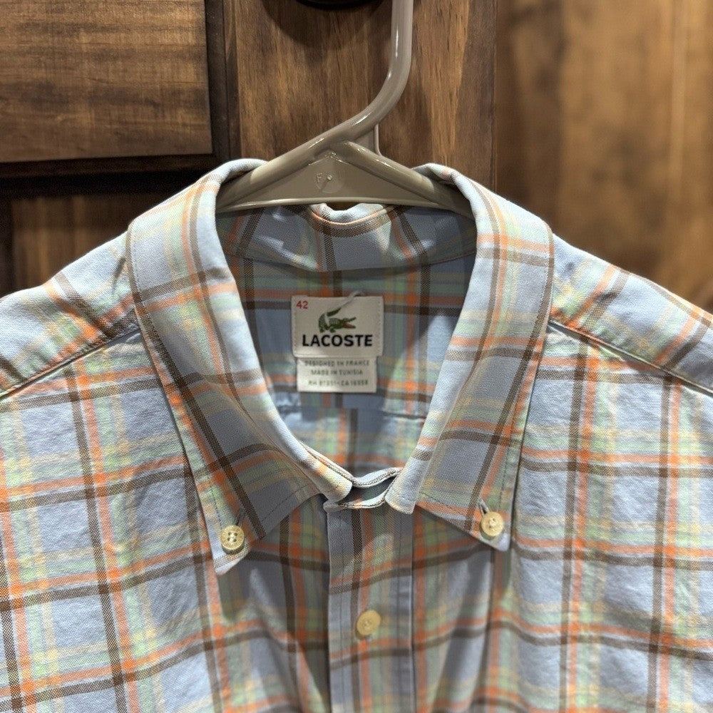 Lacoste Men's Button-Down Shirt Size 42 | Plaid Long Sleeve Classic Fit |