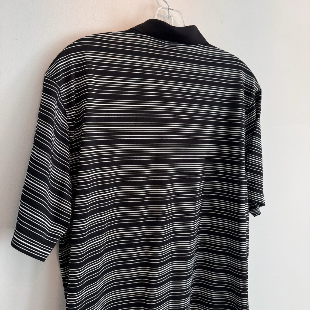 Nike Golf Dri Fit Polo Shirt Mens Large Black White Striped Swoosh Golf