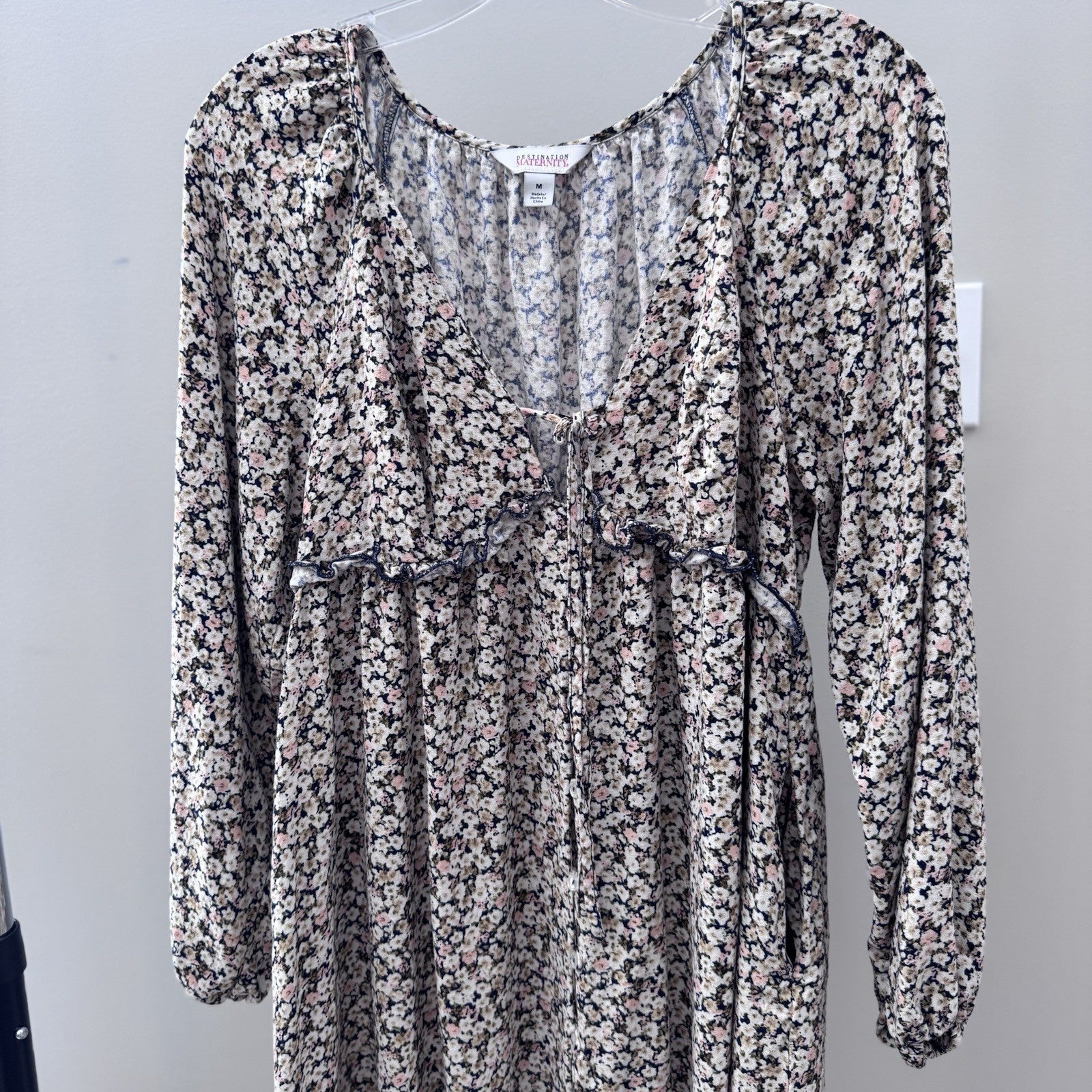 Destination Maternity M Floral Long Sleeve Dress Empire Waist Boho Style