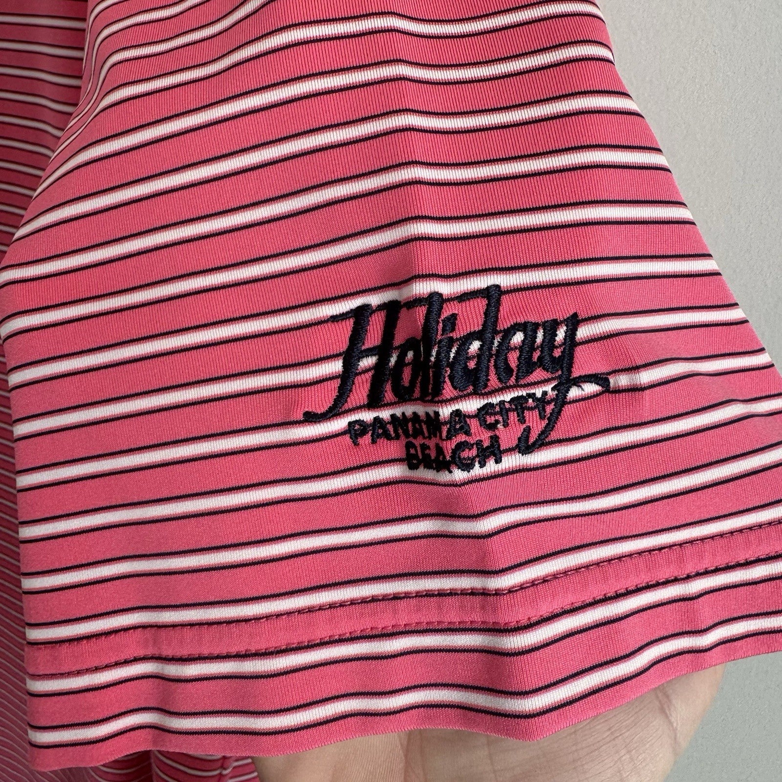 FootJoy FJ Golf Polo Shirt XL Pink Striped Holiday Panama City Beach Men’s