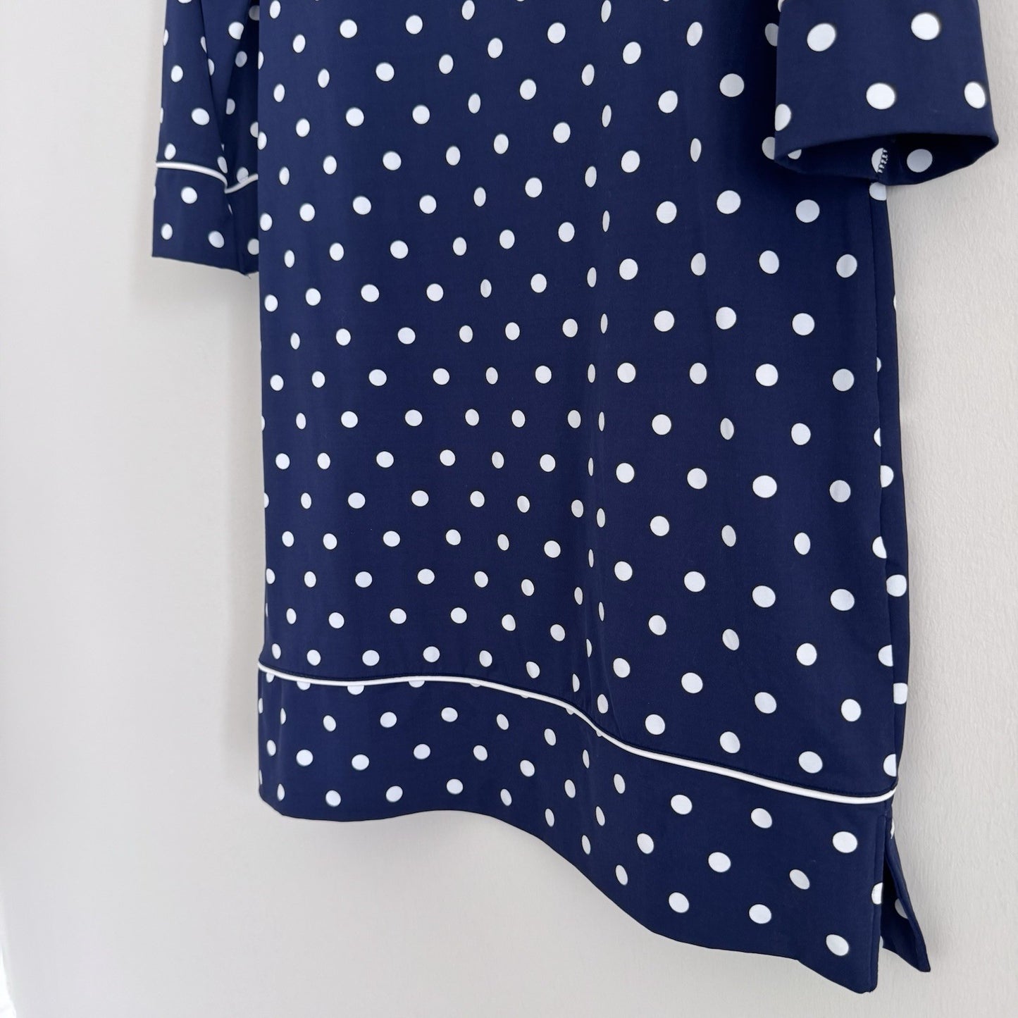 Lands End Dress Womens Sz Small Blue White Polka Dot Pullover 3/4 Sleeve Casual