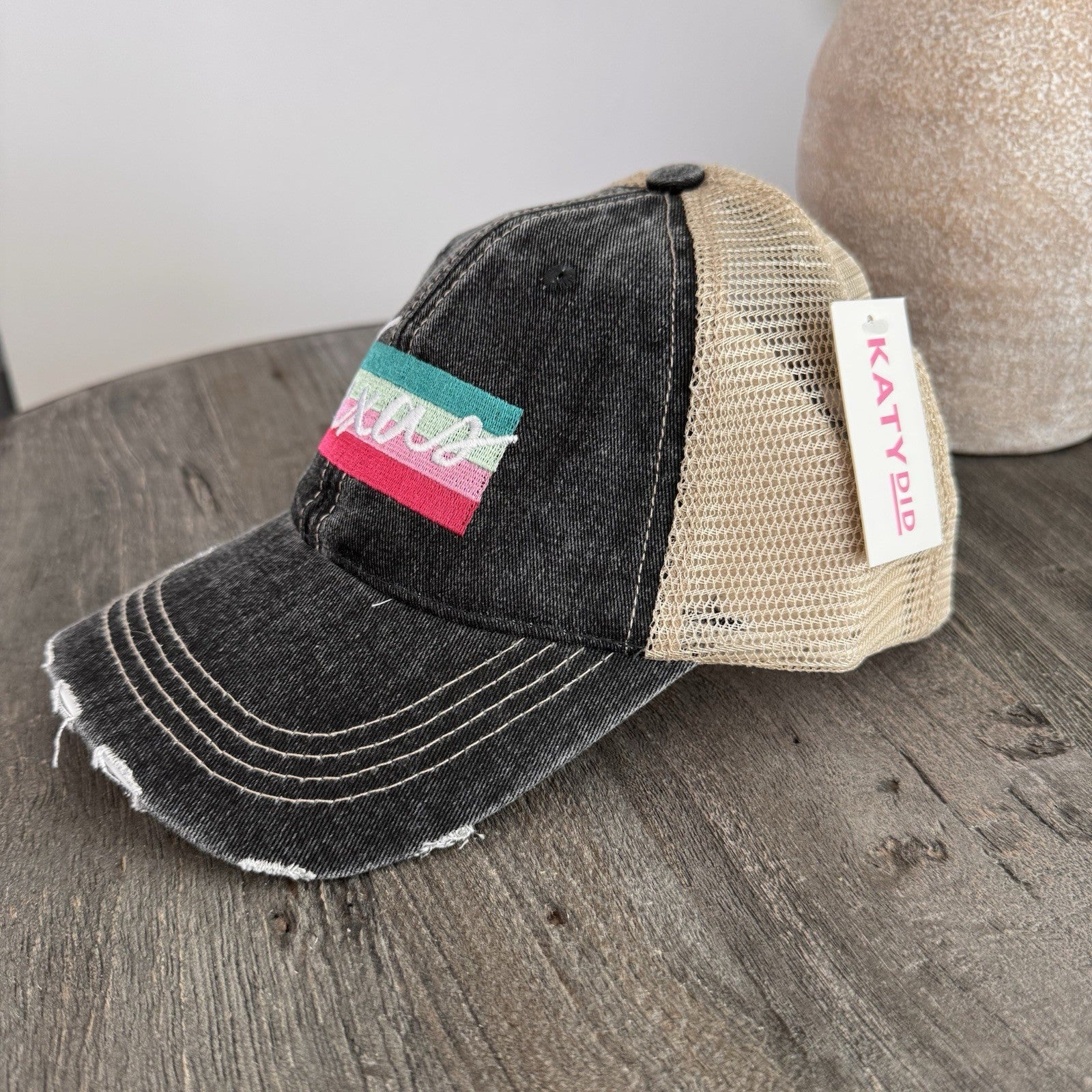 Texas Trucker Hat Retro Stripe KatyDid Distressed Mesh Cap NWT Boutique