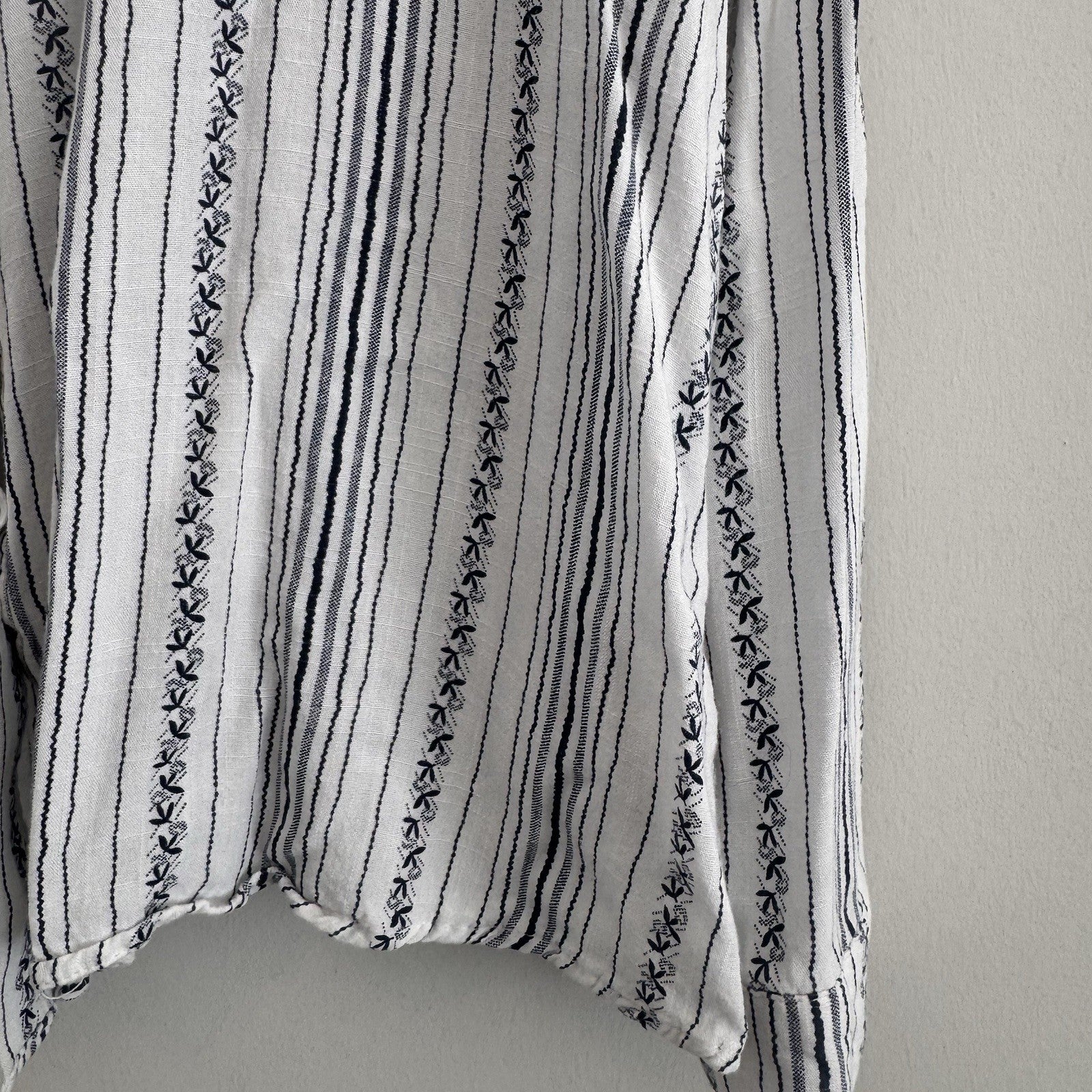 Altar'd State Cotton Linen Striped Button Down Shirt S White Blue Boho Women’s