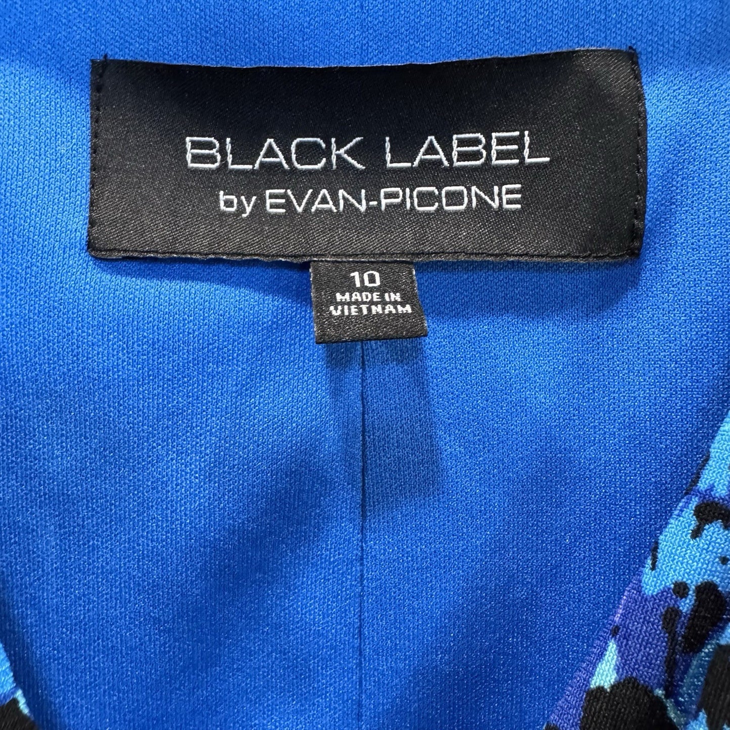 NWT Black Label by Evan-Picone Dress 10 Sea Blue Multi Sleeveless Ruched Waist