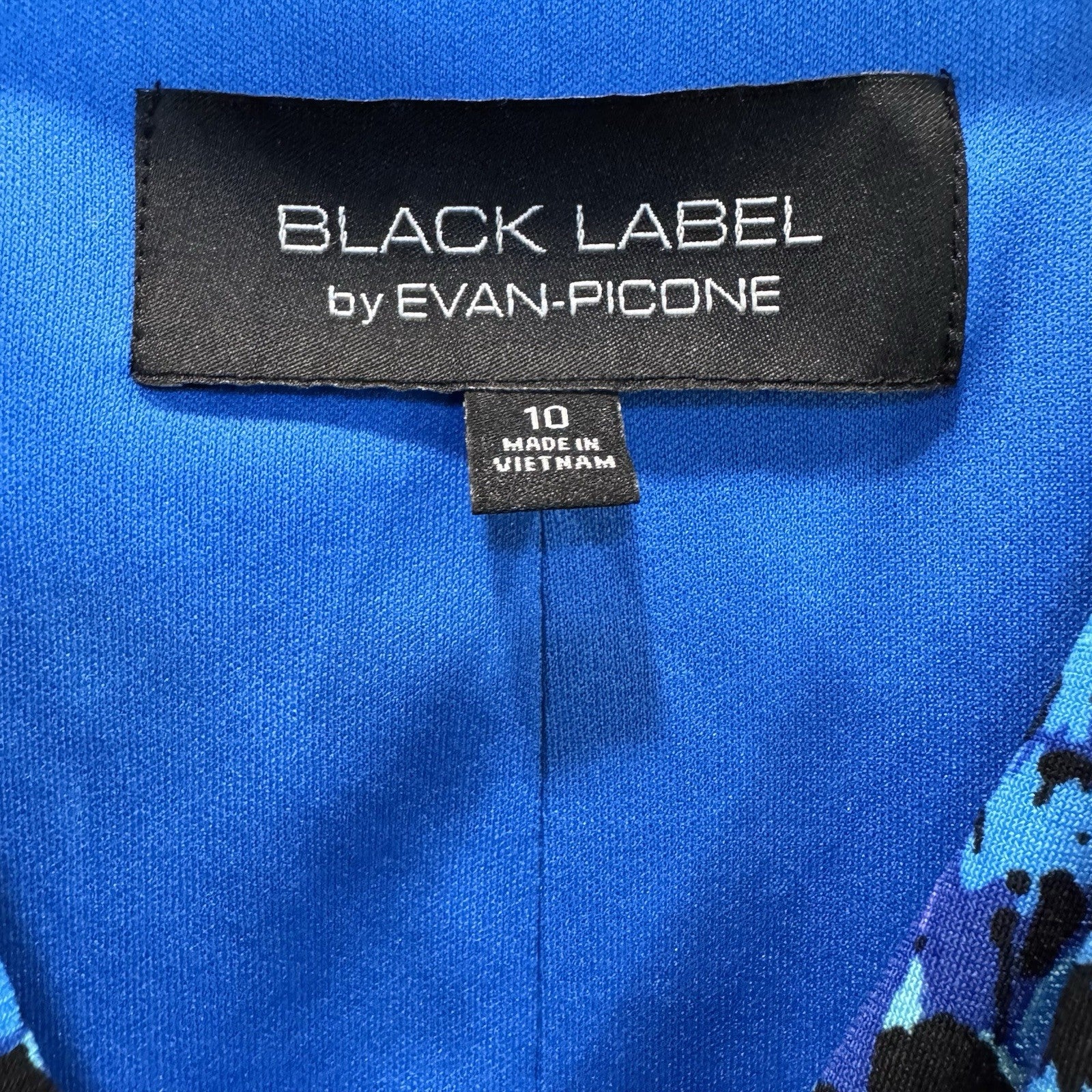 NWT Black Label by Evan-Picone Dress 10 Sea Blue Multi Sleeveless Ruched Waist