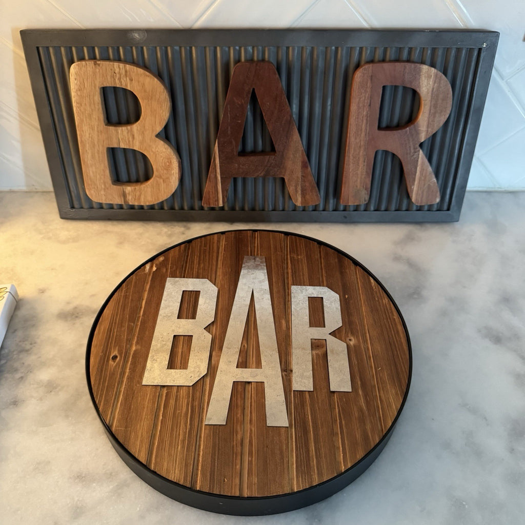 Rustic BAR Wall Decor Set Farmhouse Wood & Metal Bar Signs Man Cave 2 Piece