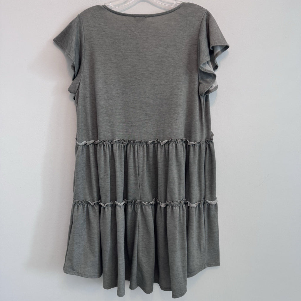 Peach Love Gray Babydoll Dress Womens M Boho Oversized Ruffle
