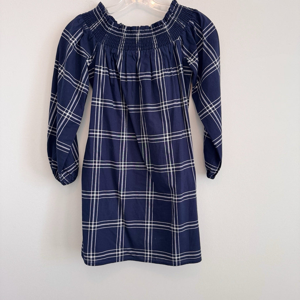 Abercrombie & Fitch Women Dress XS Blue Plaid Mini A-Line Off Shoulder Smocked