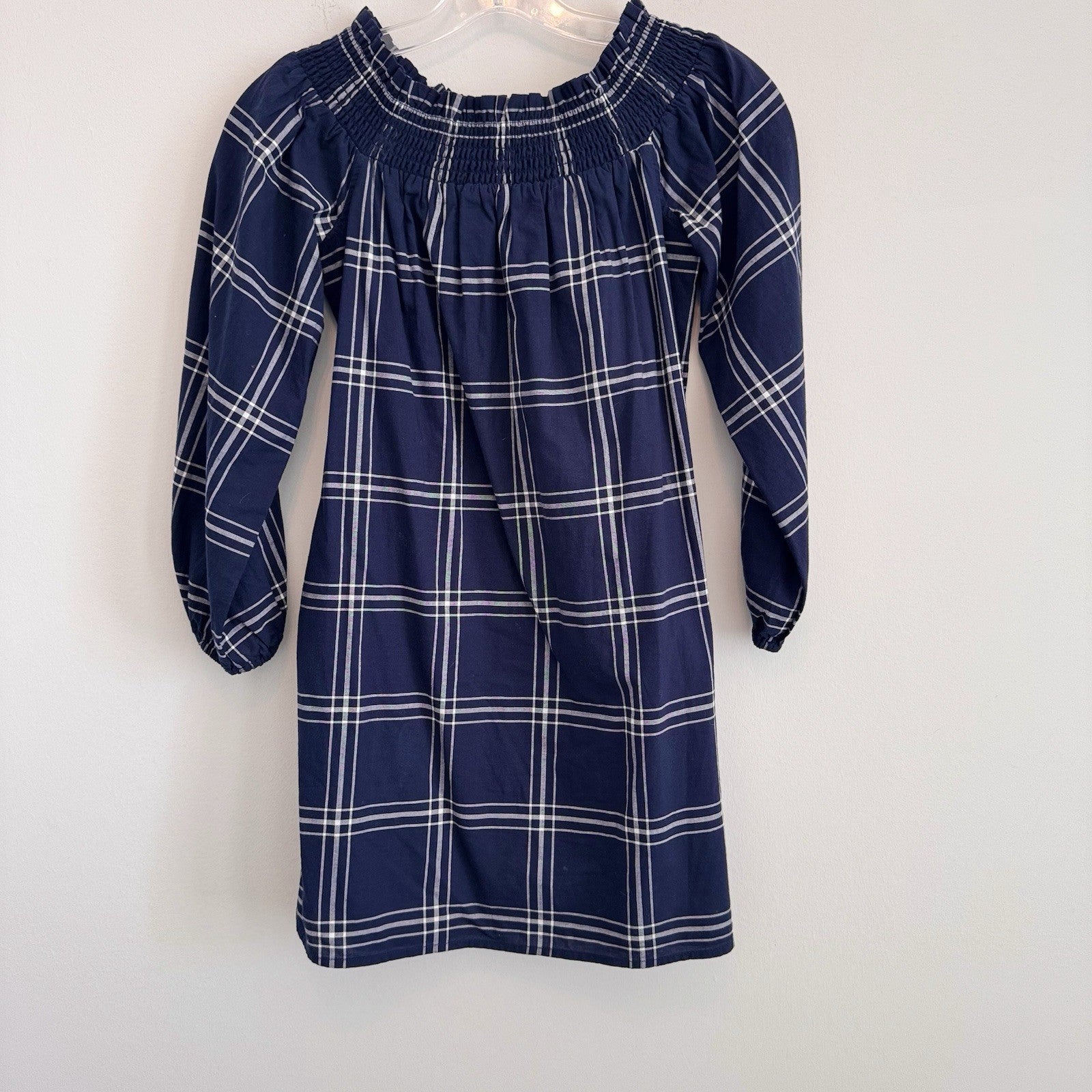 Abercrombie & Fitch Women Dress XS Blue Plaid Mini A-Line Off Shoulder Smocked