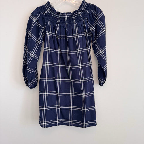 Abercrombie & Fitch Women Dress XS Blue Plaid Mini A-Line Off Shoulder Smocked