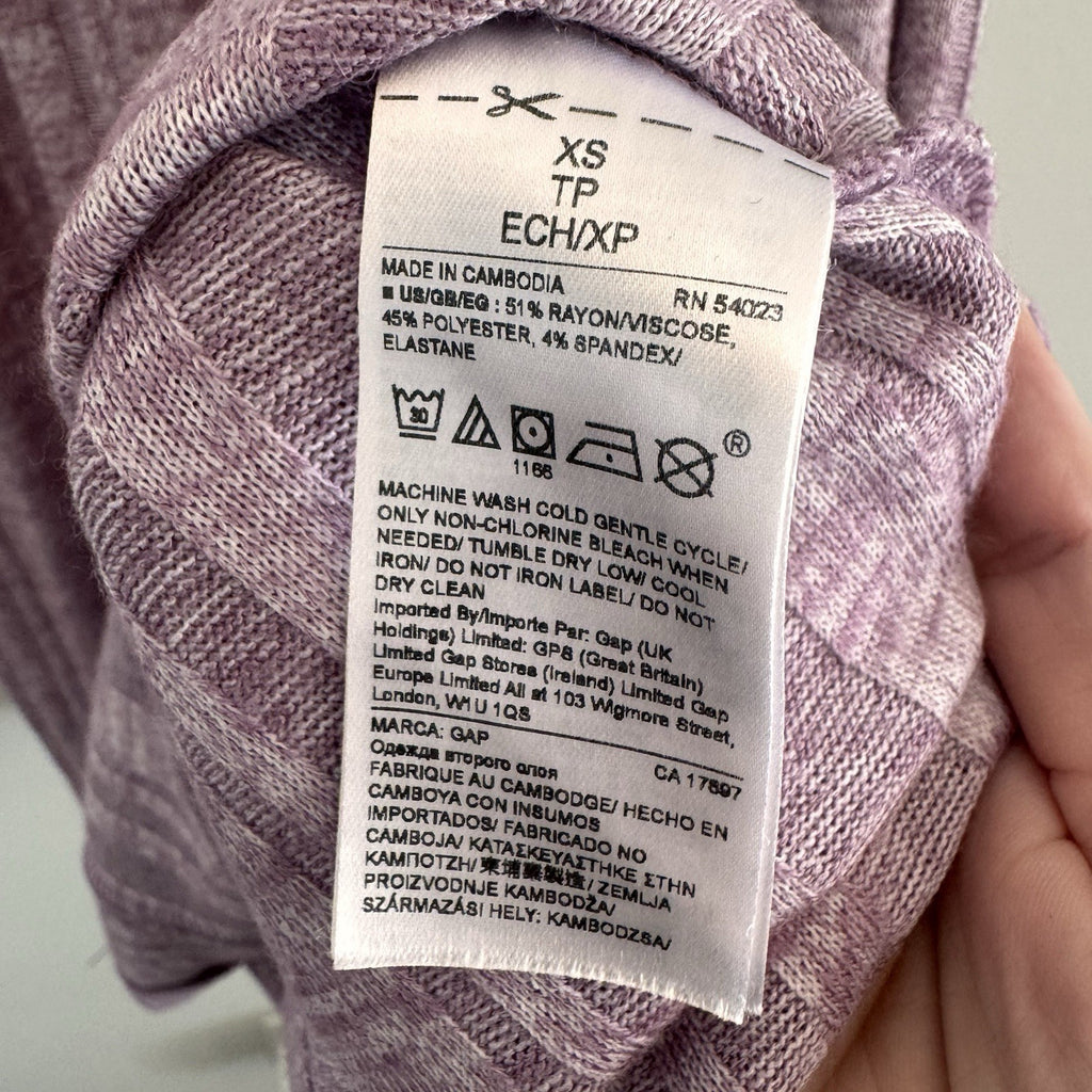 GAP Women's XS Amethyst Purple Ribbed Sleeveless Chevron Knit Midi Dress Heather