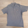 B. Draddy Men's Large Pima Cotton Striped Polo Shirt Navy White Pink Script