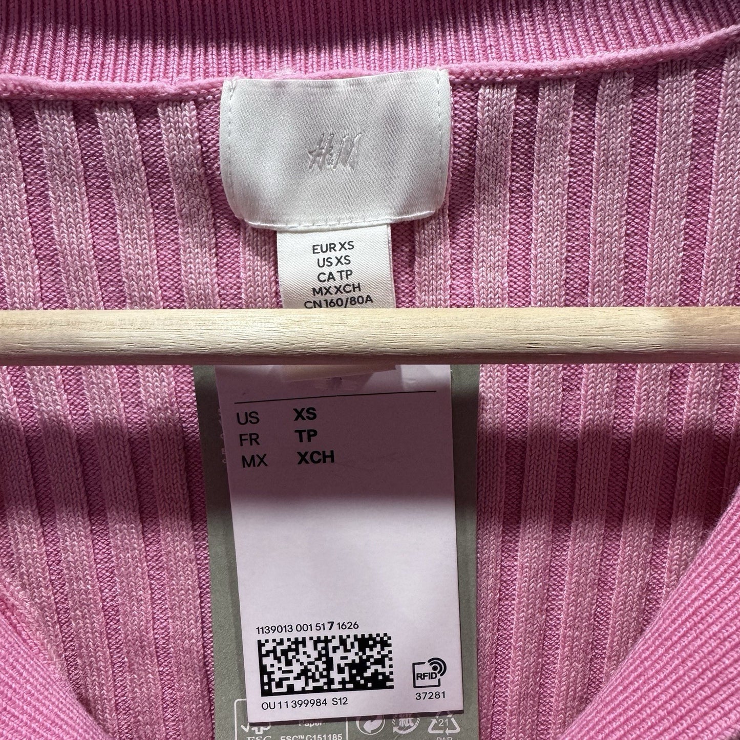 H&M XS Pink Ribbed Sweater Dress Collared Long Sleeve Bodycon LivaEco NWT 