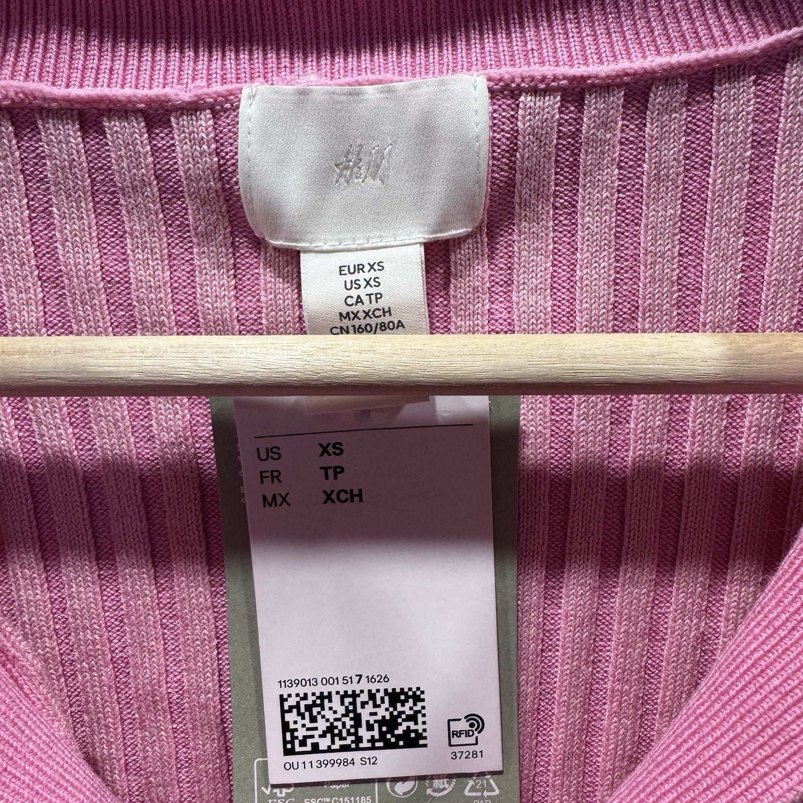H&M XS Pink Ribbed Sweater Dress Collared Long Sleeve Bodycon LivaEco NWT 