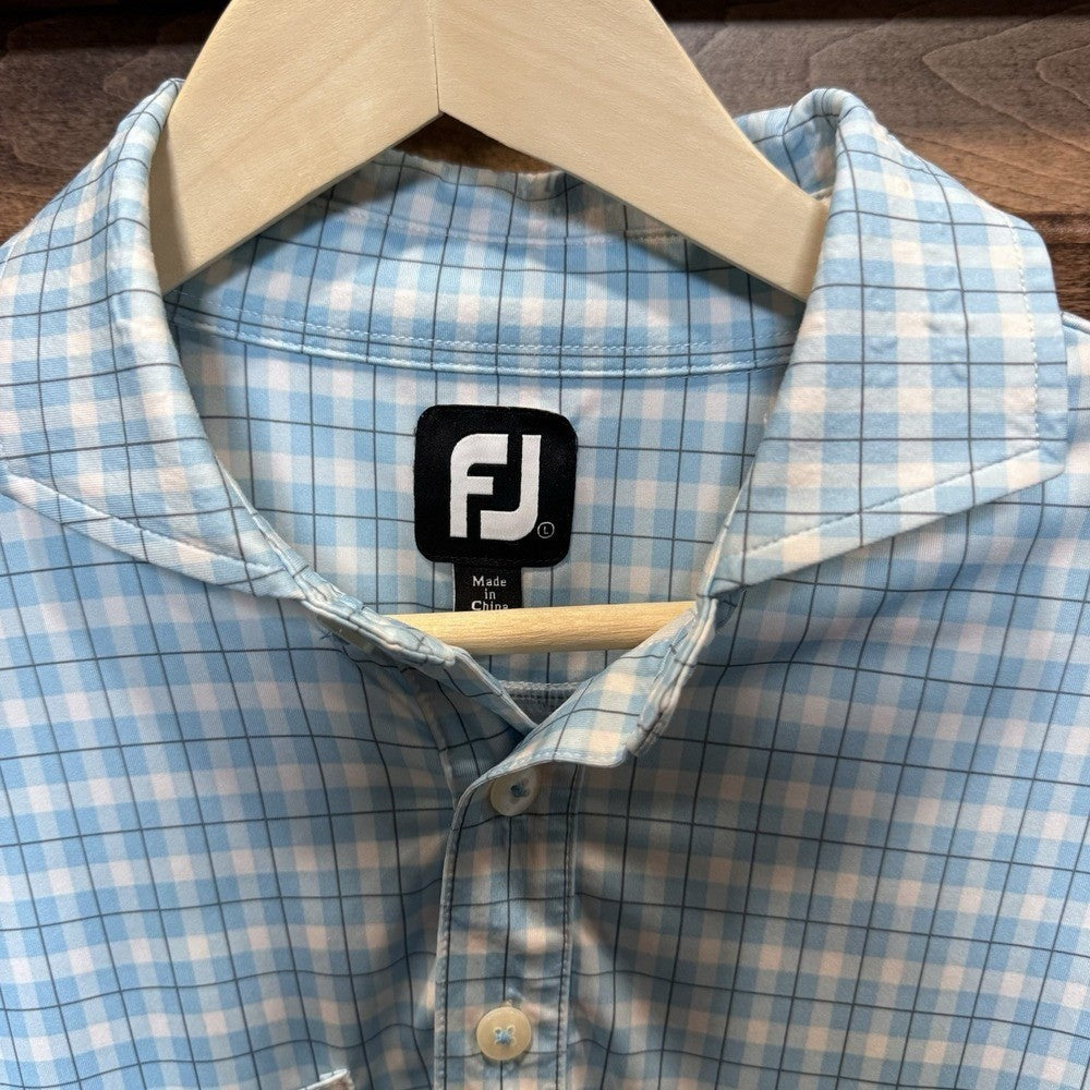 FootJoy Performance Polo Shirt Men's Size Large Blue Plaid Stretch Golf Shirt