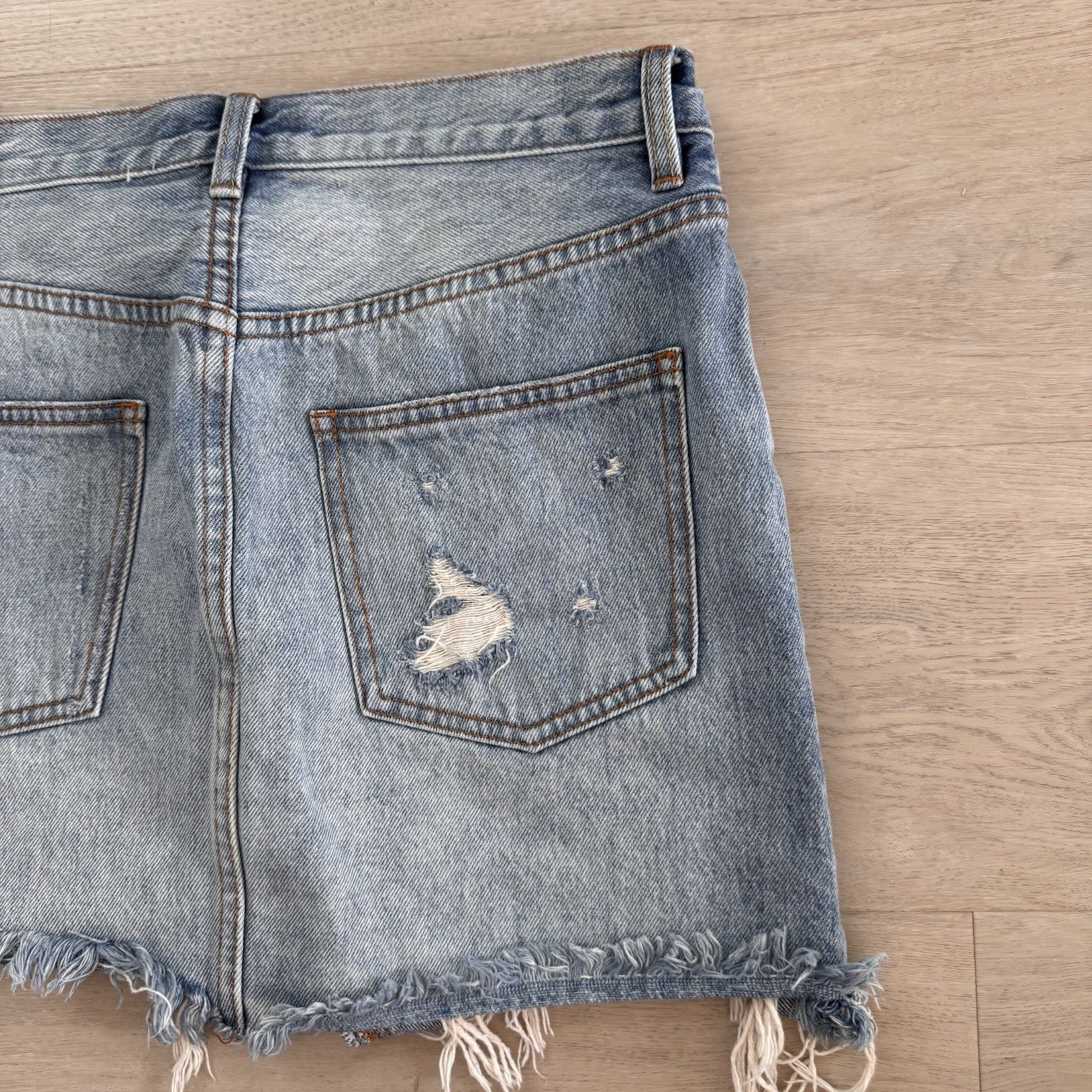 Free People We The Free Distressed Denim Skirt 27 Raw Hem Y2K Women’s