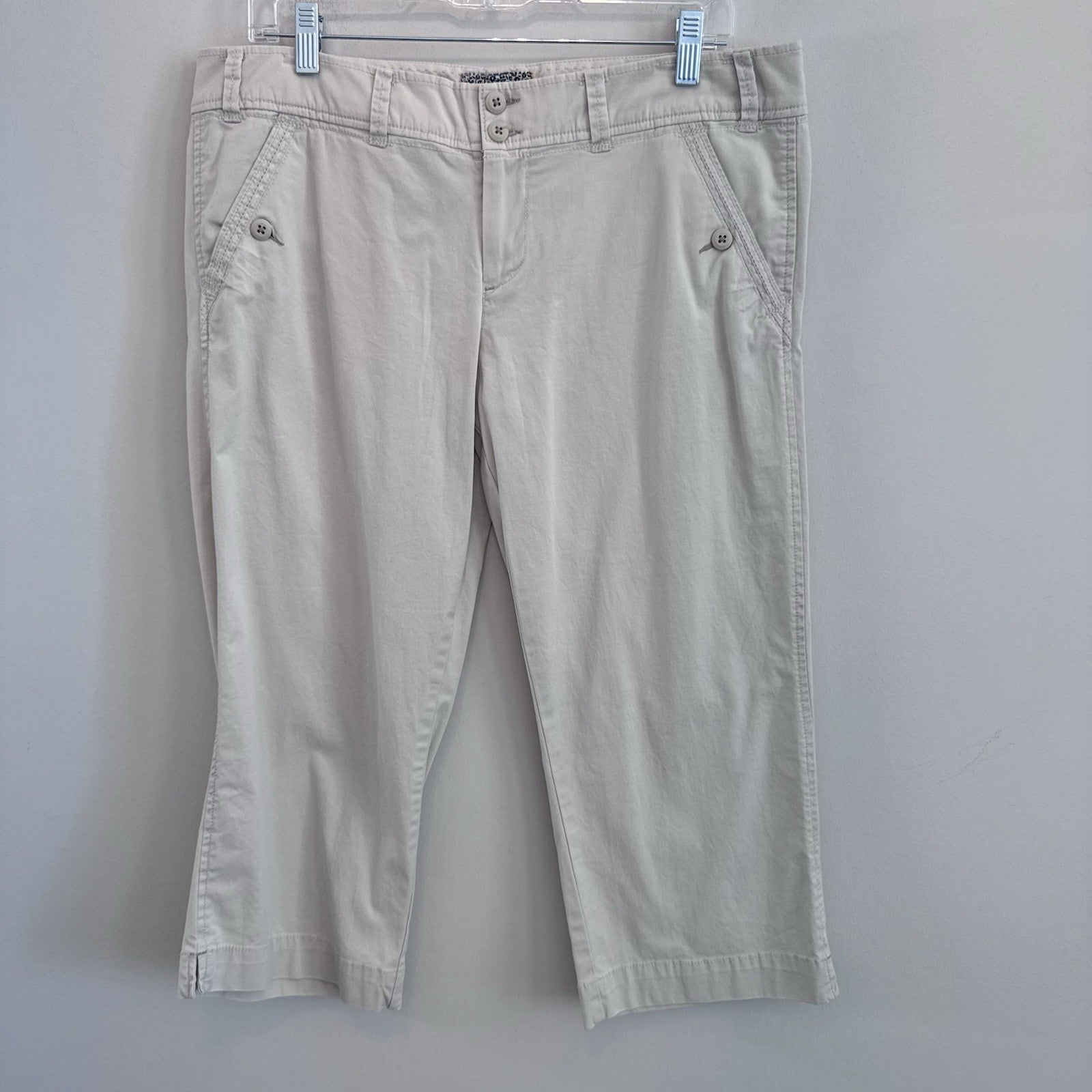 American Eagle Womens 12 Capri Pants Beige Khaki Stretch Cropped Casual Y2K