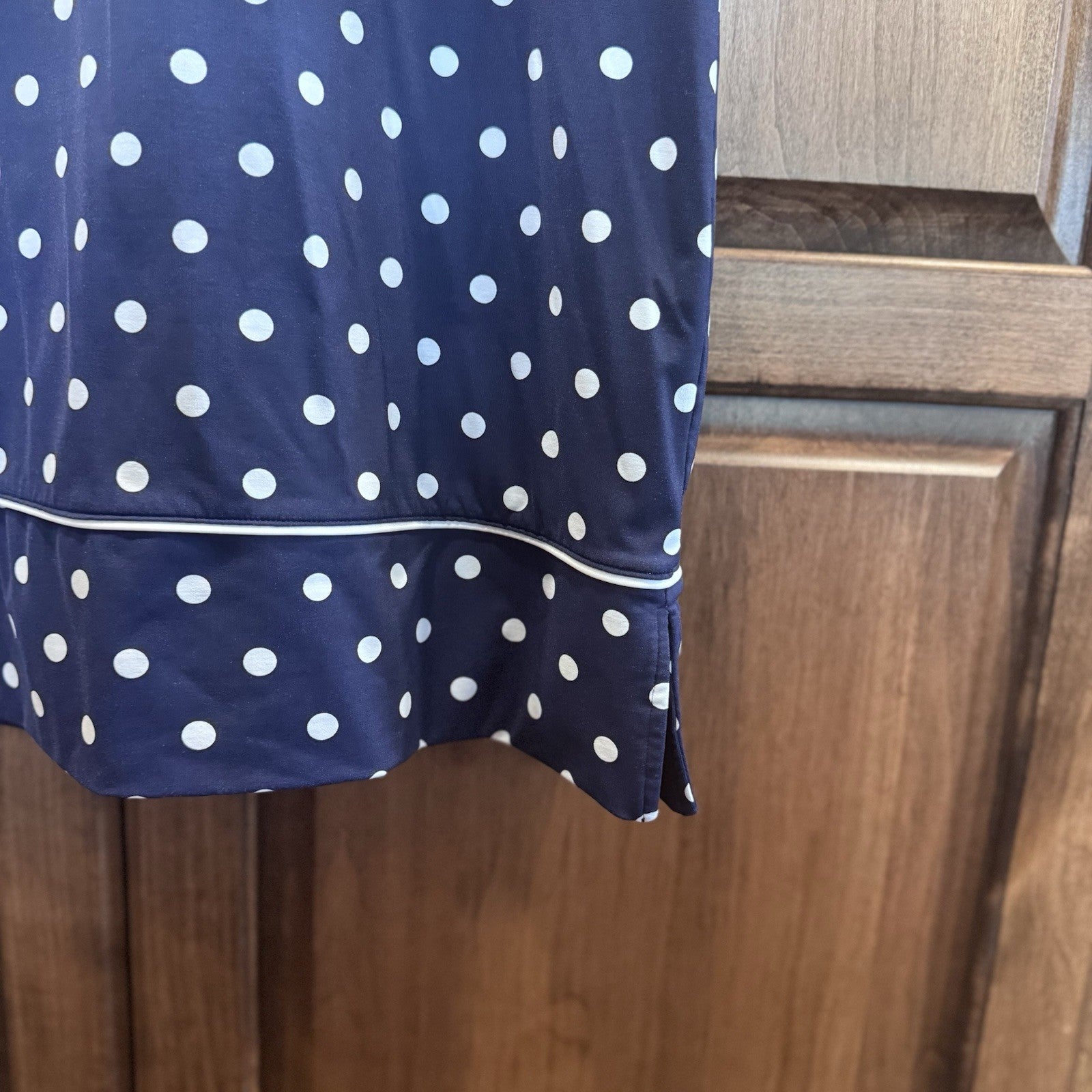 Lands End Dress Womens Small Blue Polka Dot 3/4 Sleeve Stretch Knee Length-1478*