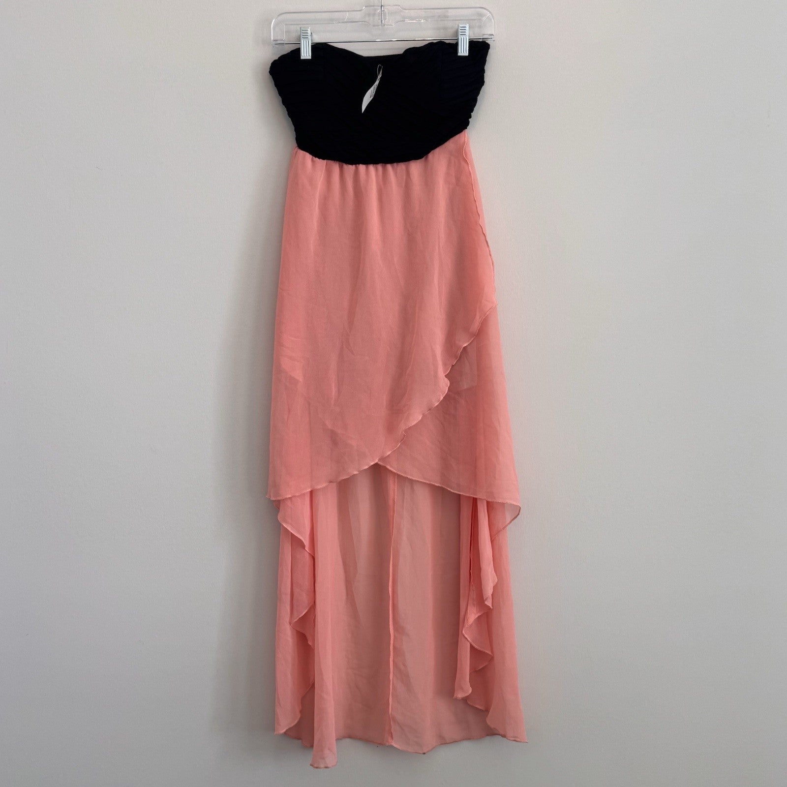 Body Central Y2K Strapless Dress Pink Black Hi-Low Chiffon S NWT