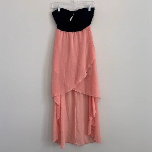 Body Central Y2K Strapless Dress Pink Black Hi-Low Chiffon S NWT