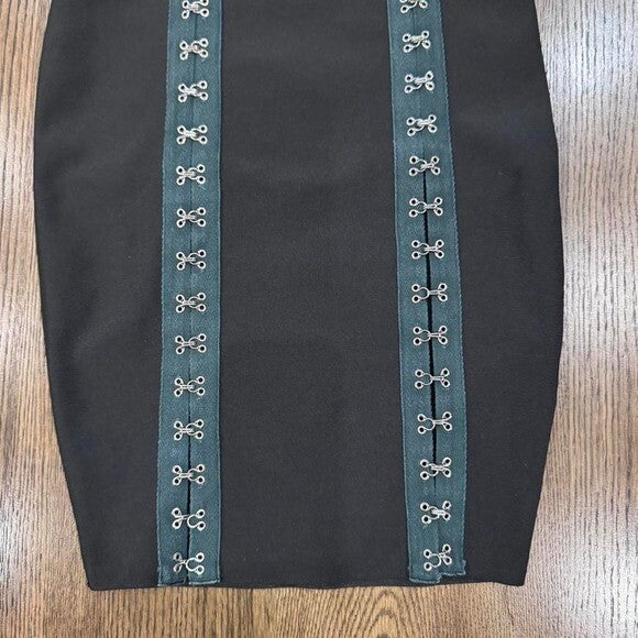 Wow Couture Black Bodycon Skirt - Hook & Eye Detail, Size M