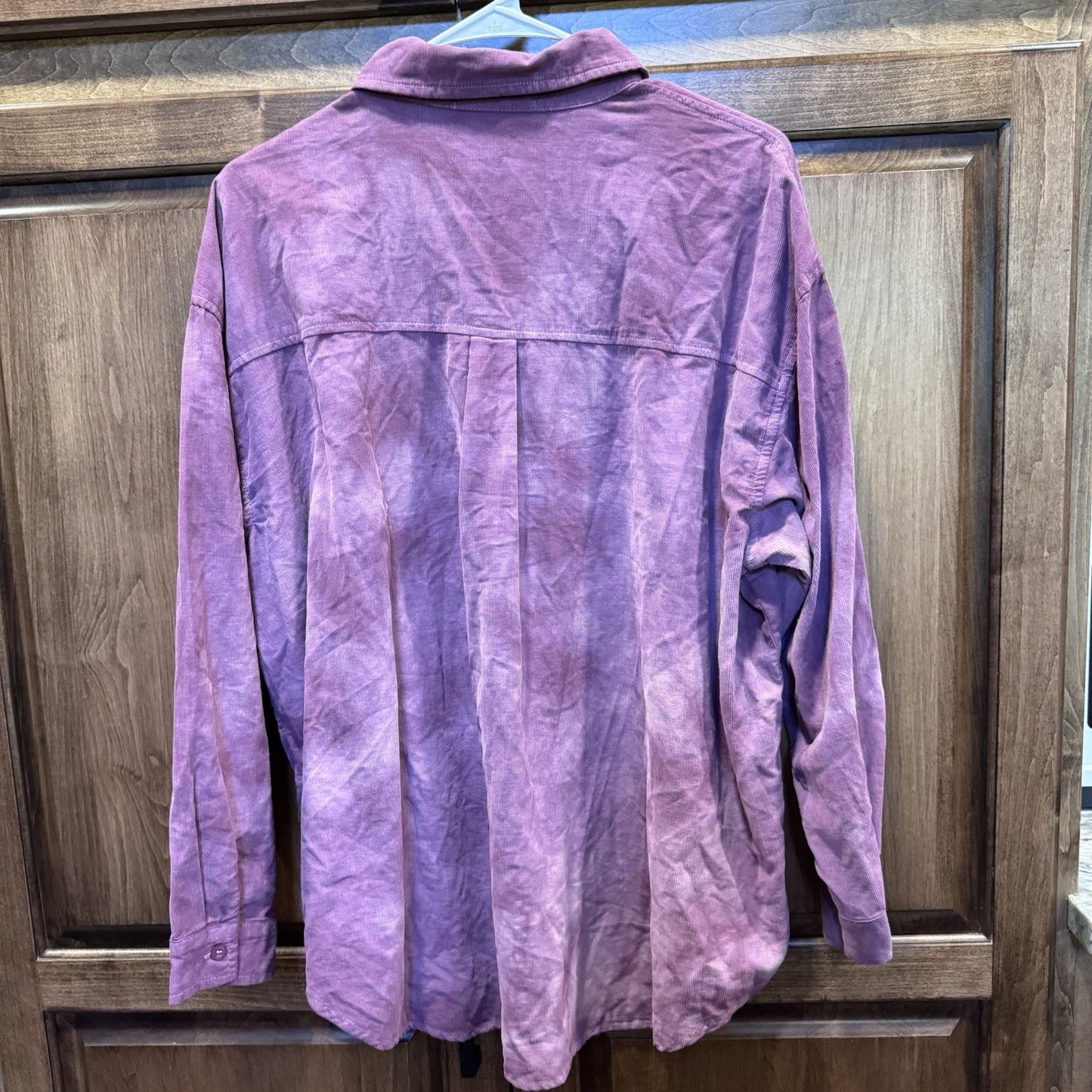 Peach Love California Acid Wash Button-Up Shirt - Small Purple Corduroy