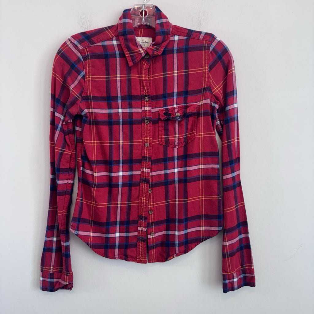 Abercrombie & Fitch Plaid Button Up Shirt XS Red Pink Cotton Flannel