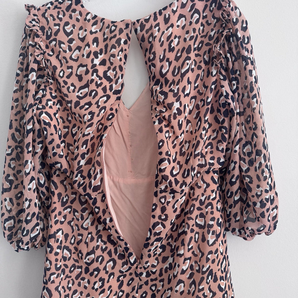 Sugar Lips Leopard Print Dress Small Ruched Ruffle Long Sleeve