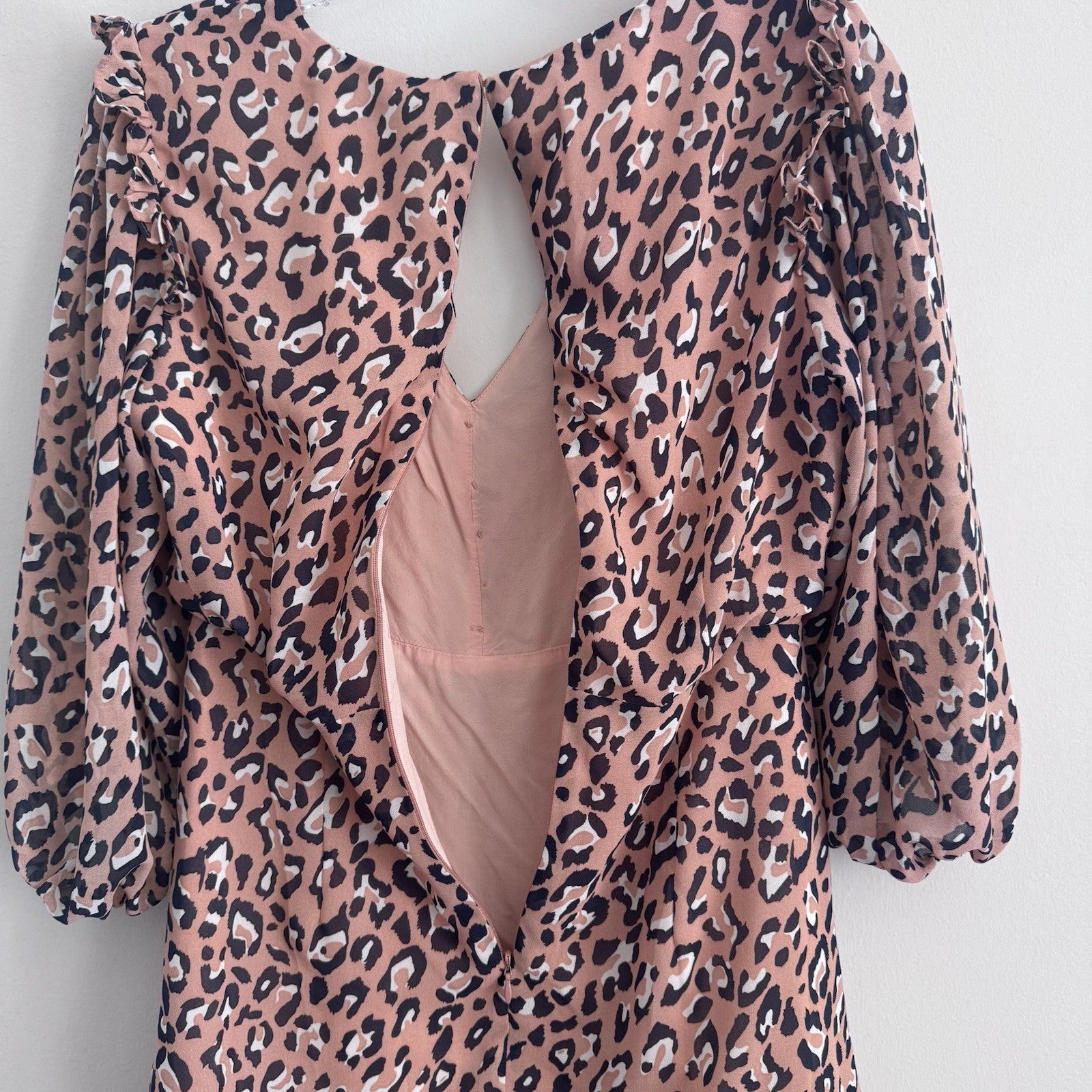 Sugar Lips Leopard Print Dress Small Ruched Ruffle Long Sleeve