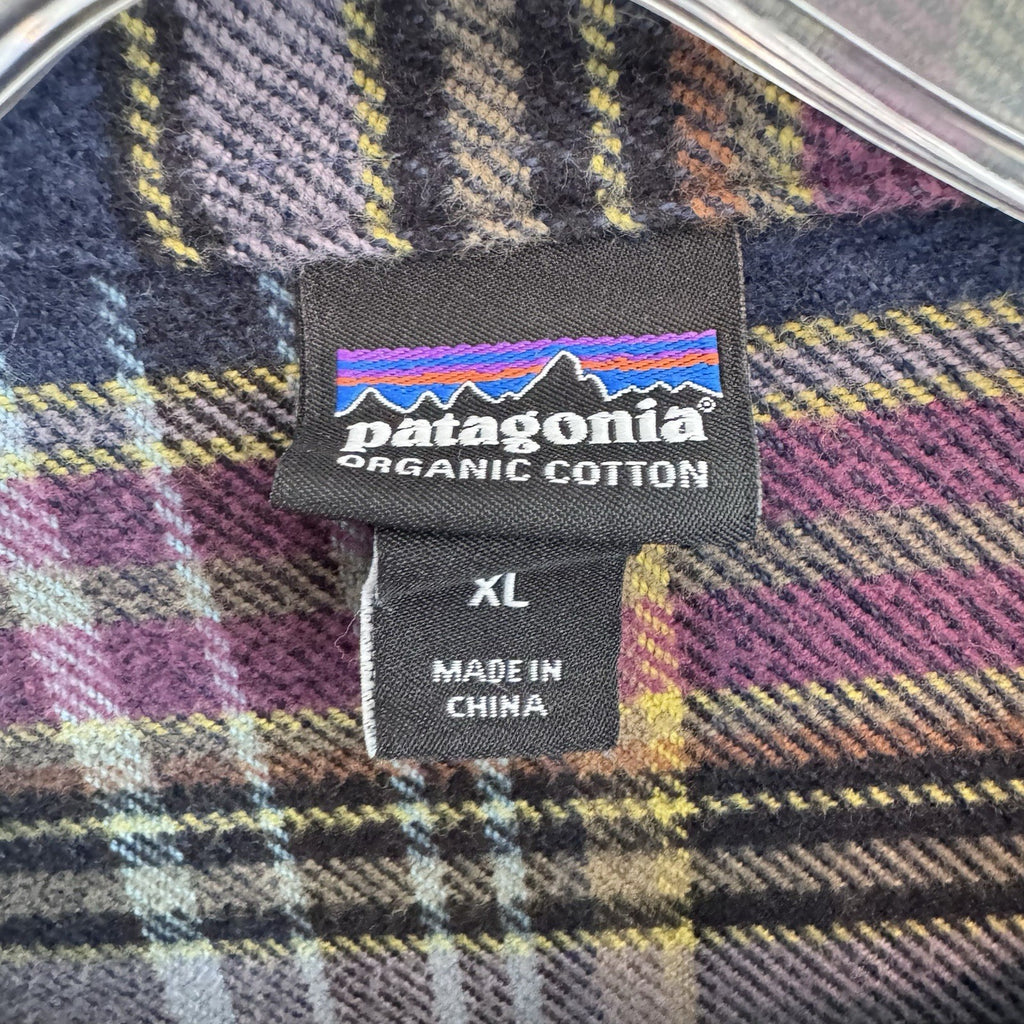 Patagonia Organic Cotton Flannel Shirt Mens XL Blue Plaid Button Up