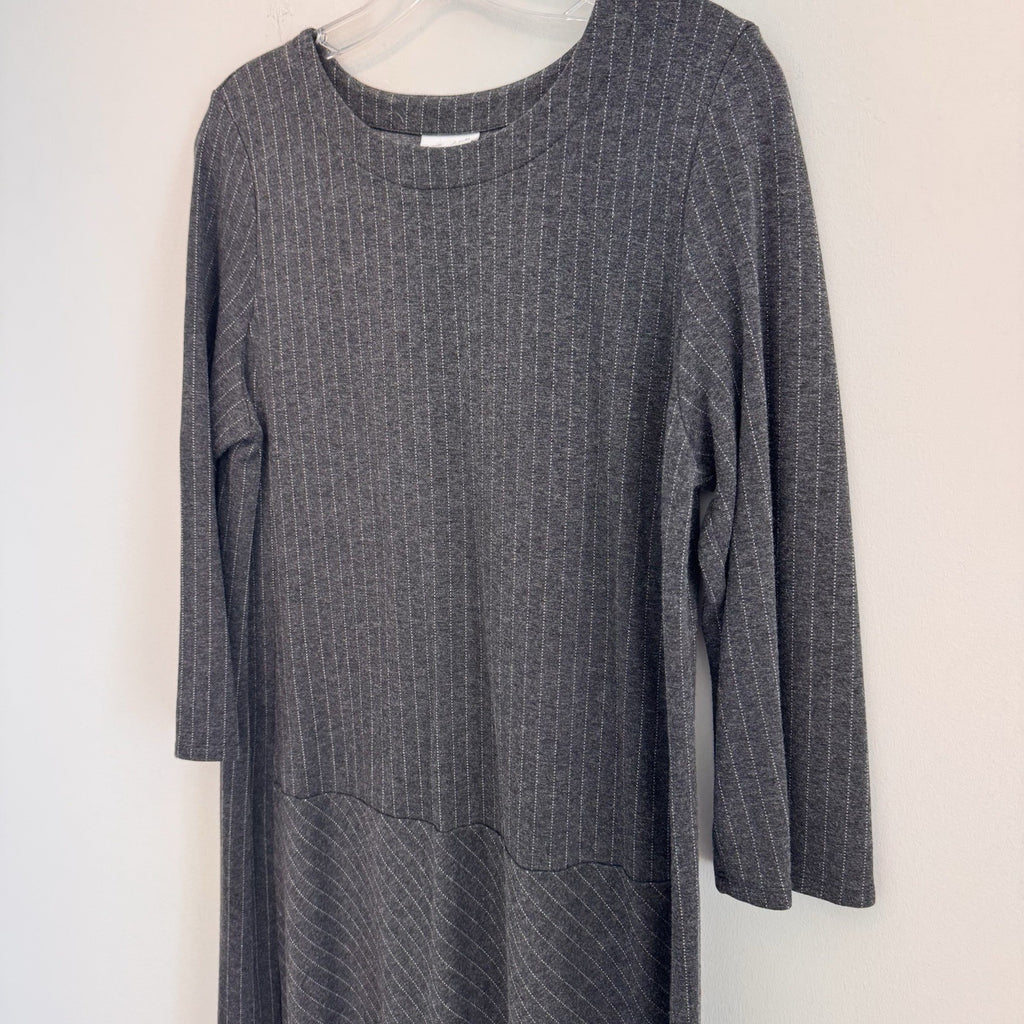 J Jill Ponte Dress Medium Gray Knit 3/4 Sleeve Stretch Office Career POCKETS