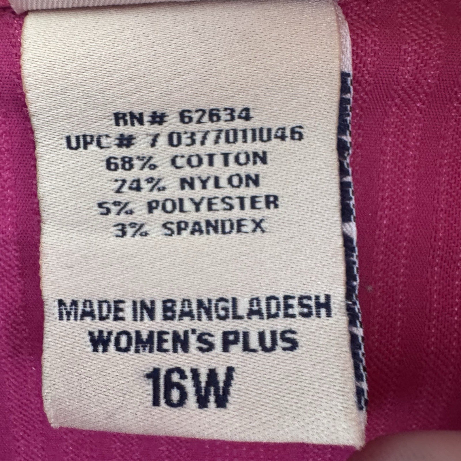 Faded Glory Plus 16W Pink Zip Front Stretch Jacket Top Cotton Blend 
