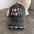 Pool Party Hat KatyDid Trucker Distressed Black Mesh Snapback Cap NWT Boutique
