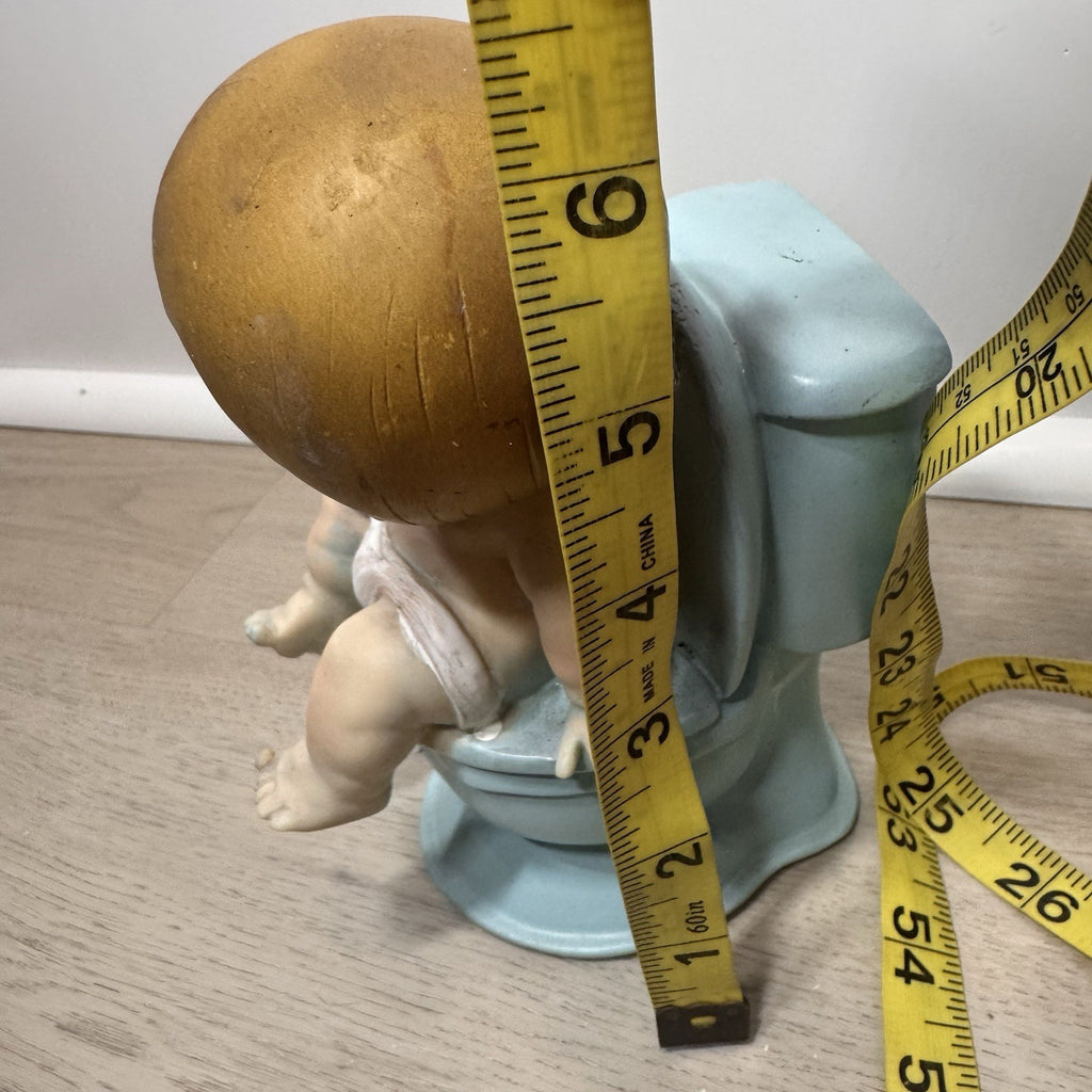 Vintage 1970s Potty Training Baby Coin Bank Kitsch Blue Toilet Chalkware MCM 6"