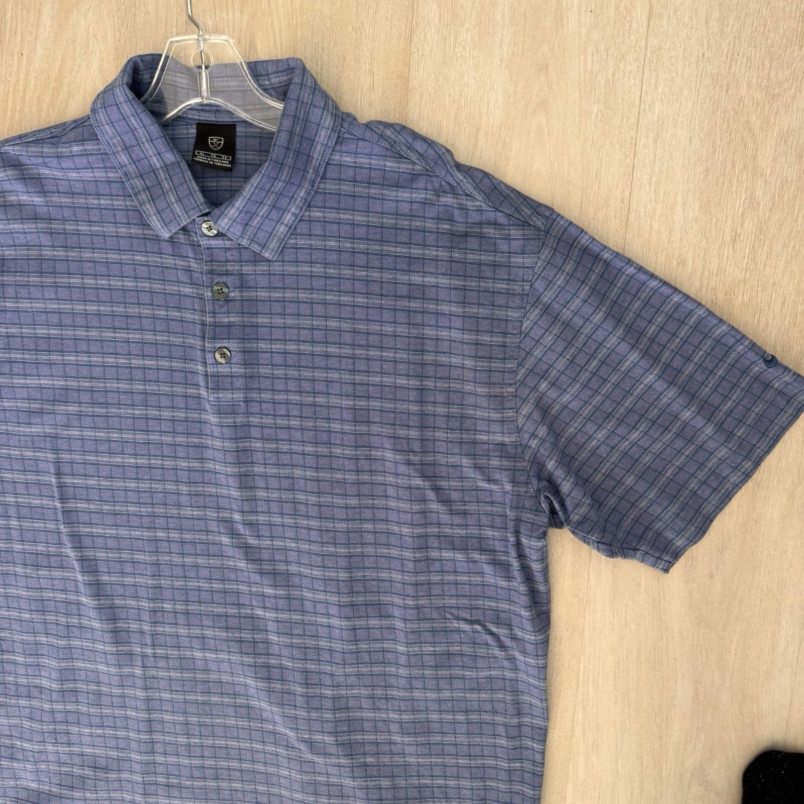 Nike Golf Polo Shirt Mens XL Blue Plaid Check Swoosh Logo 100% Cotton Men’s
