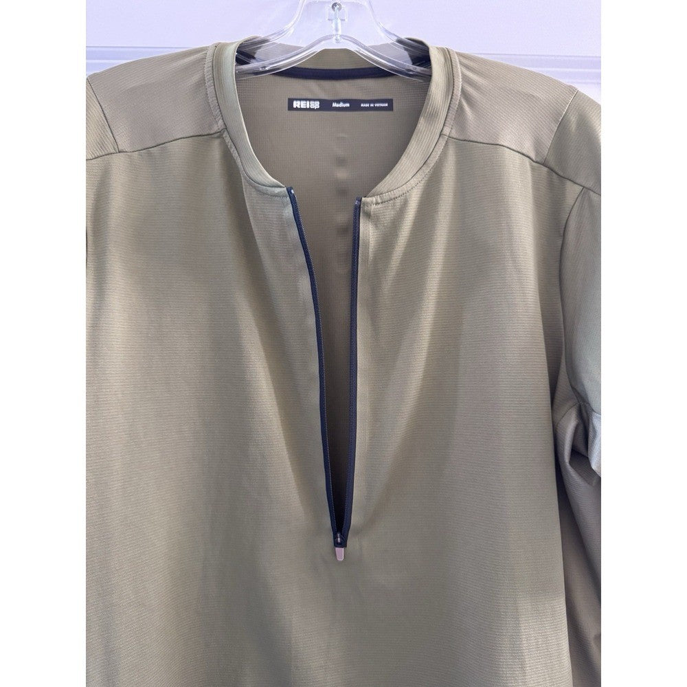 REI Co-op Men's 1/4 Zip Pullover Olive Green Medium Lightweight Hiking Shirt