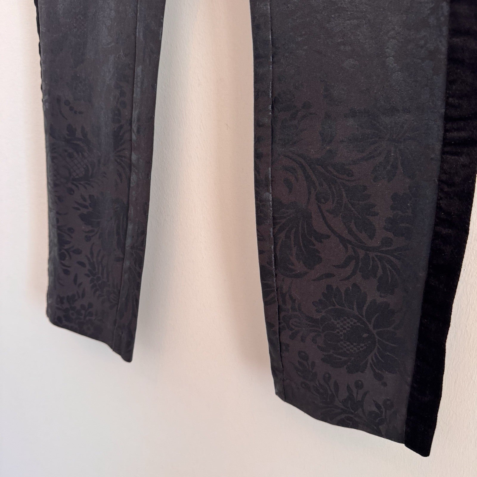 Anthropologie Essential Skinny Pants Womens 4 Black Floral Jacquard Tuxedo